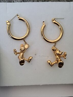 Vintage Gold Mickey Mouse Hoop Dangle Earrings